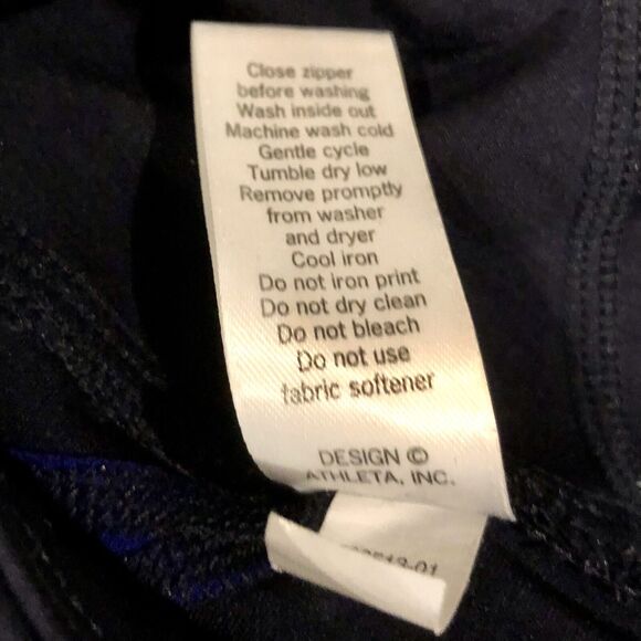 Athleta Leggings Small Multi Blue White Color Block Cropped Back Zipper Pocket - Picture 11 of 11